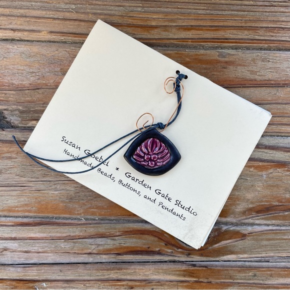 Sign Cancer Zodiac Pendant Astrology Necklace Purple Ceramic Artisan Made - Picture 2 of 16